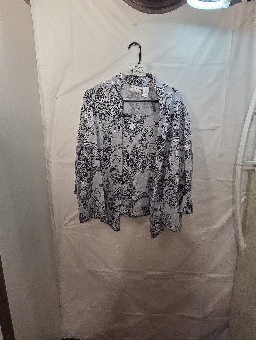 Alfred Dunner Gray & Black Floral Open-Front Blazer
